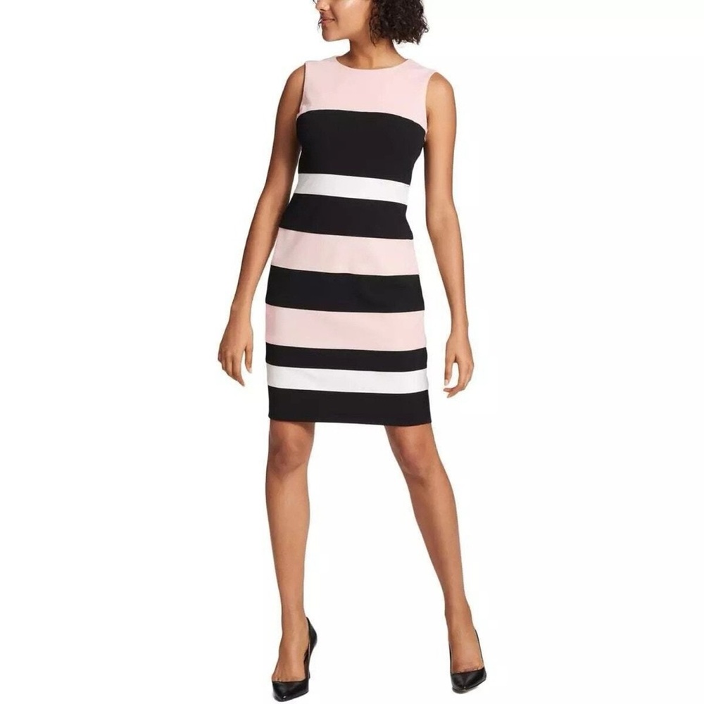Tommy Hilfiger Black, Pink, and White Striped Mini Dress